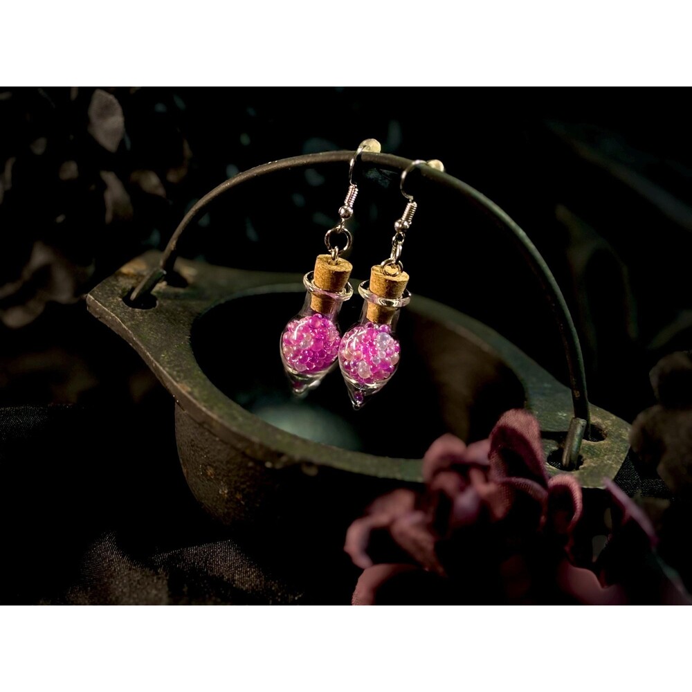 Glitter Potion Bottle Dangle Earrings | Handmade Fantasy Jewelry